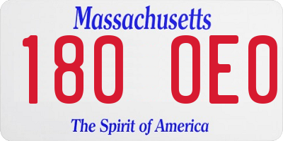 MA license plate 180OE0