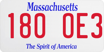 MA license plate 180OE3