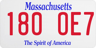 MA license plate 180OE7