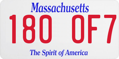 MA license plate 180OF7