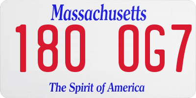 MA license plate 180OG7