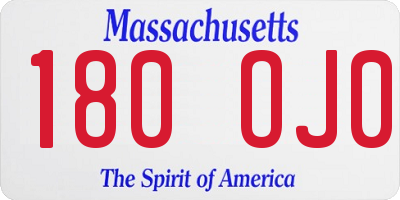 MA license plate 180OJ0
