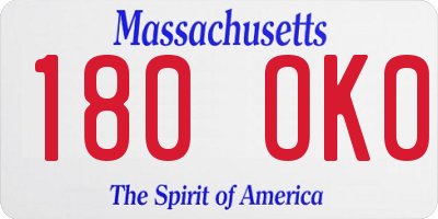 MA license plate 180OK0