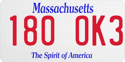 MA license plate 180OK3