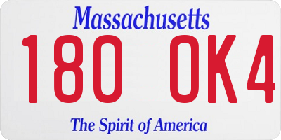 MA license plate 180OK4