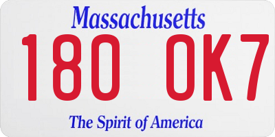 MA license plate 180OK7