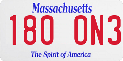 MA license plate 180ON3