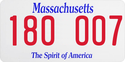 MA license plate 180OO7