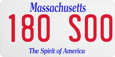 MA license plate 180SO0