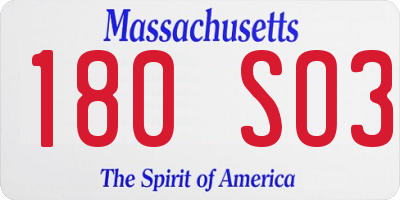 MA license plate 180SO3
