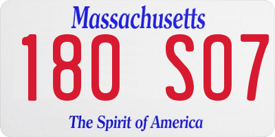 MA license plate 180SO7