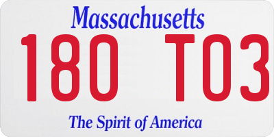 MA license plate 180TO3
