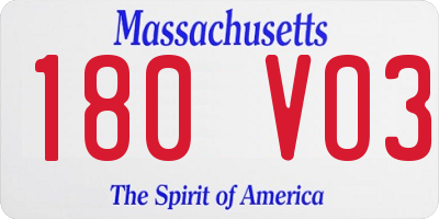 MA license plate 180VO3