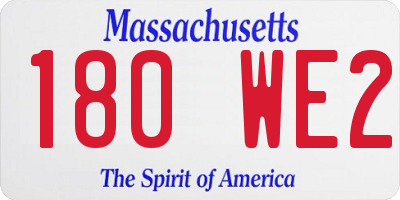 MA license plate 180WE2