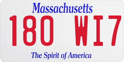 MA license plate 180WI7