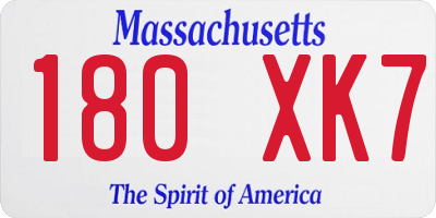 MA license plate 180XK7