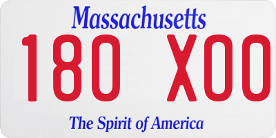 MA license plate 180XO0