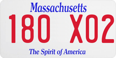 MA license plate 180XO2