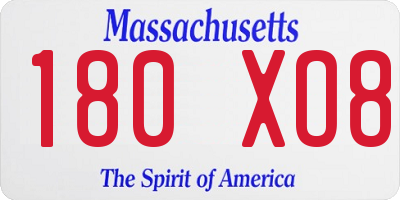 MA license plate 180XO8