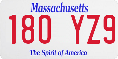 MA license plate 180YZ9