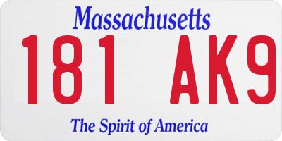 MA license plate 181AK9