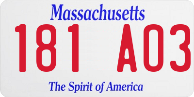 MA license plate 181AO3