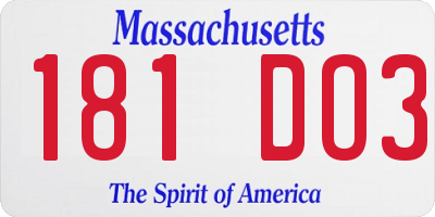 MA license plate 181DO3