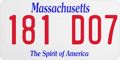 MA license plate 181DO7