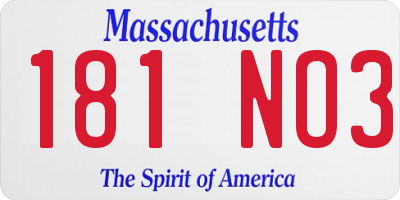 MA license plate 181NO3