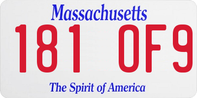 MA license plate 181OF9