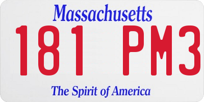 MA license plate 181PM3