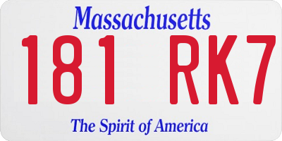 MA license plate 181RK7