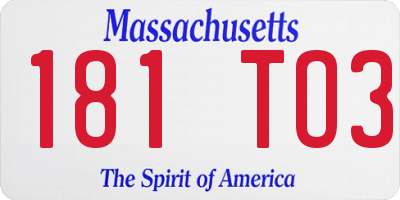 MA license plate 181TO3