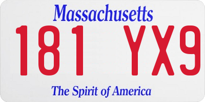 MA license plate 181YX9