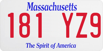 MA license plate 181YZ9