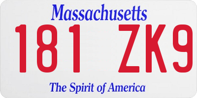 MA license plate 181ZK9