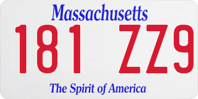 MA license plate 181ZZ9