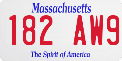 MA license plate 182AW9