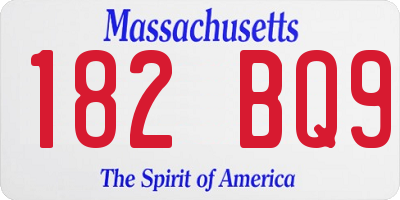 MA license plate 182BQ9