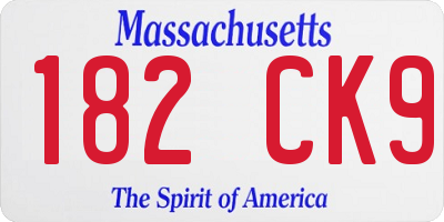 MA license plate 182CK9