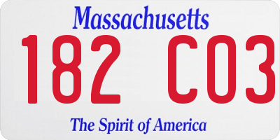 MA license plate 182CO3