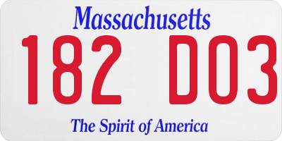 MA license plate 182DO3