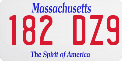 MA license plate 182DZ9