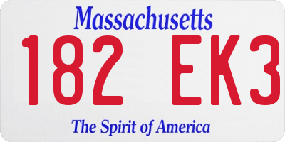 MA license plate 182EK3