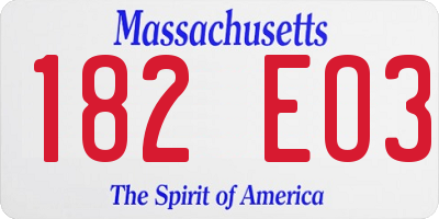 MA license plate 182EO3