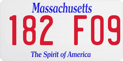 MA license plate 182FO9