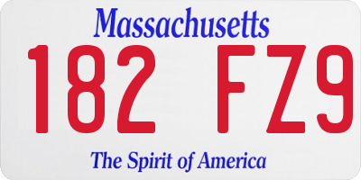 MA license plate 182FZ9