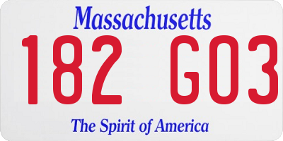 MA license plate 182GO3
