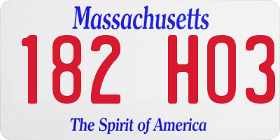 MA license plate 182HO3