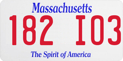 MA license plate 182IO3